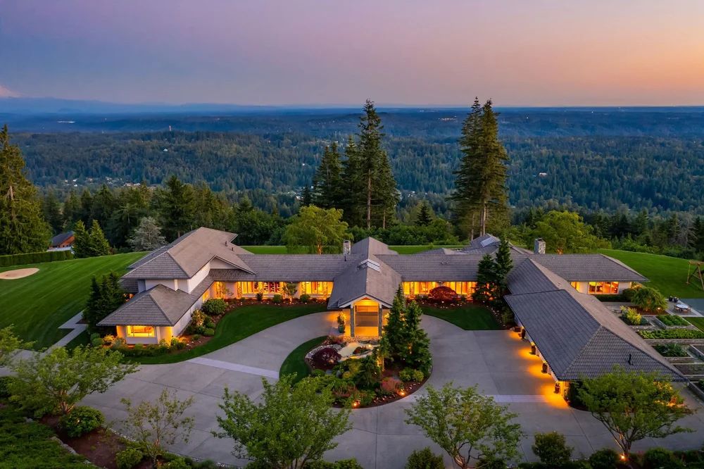 A Seattle area waterfront estate at sunset